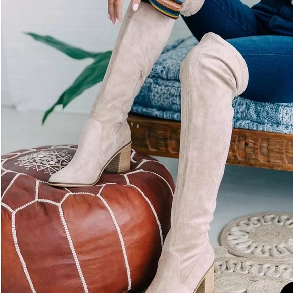 Chic Beige Over the Knee Boots - Picture 1 of 8